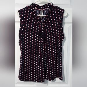 Tommy Hilfiger NWOT Black Sleeveless Blouse with Red and White Polka Dots